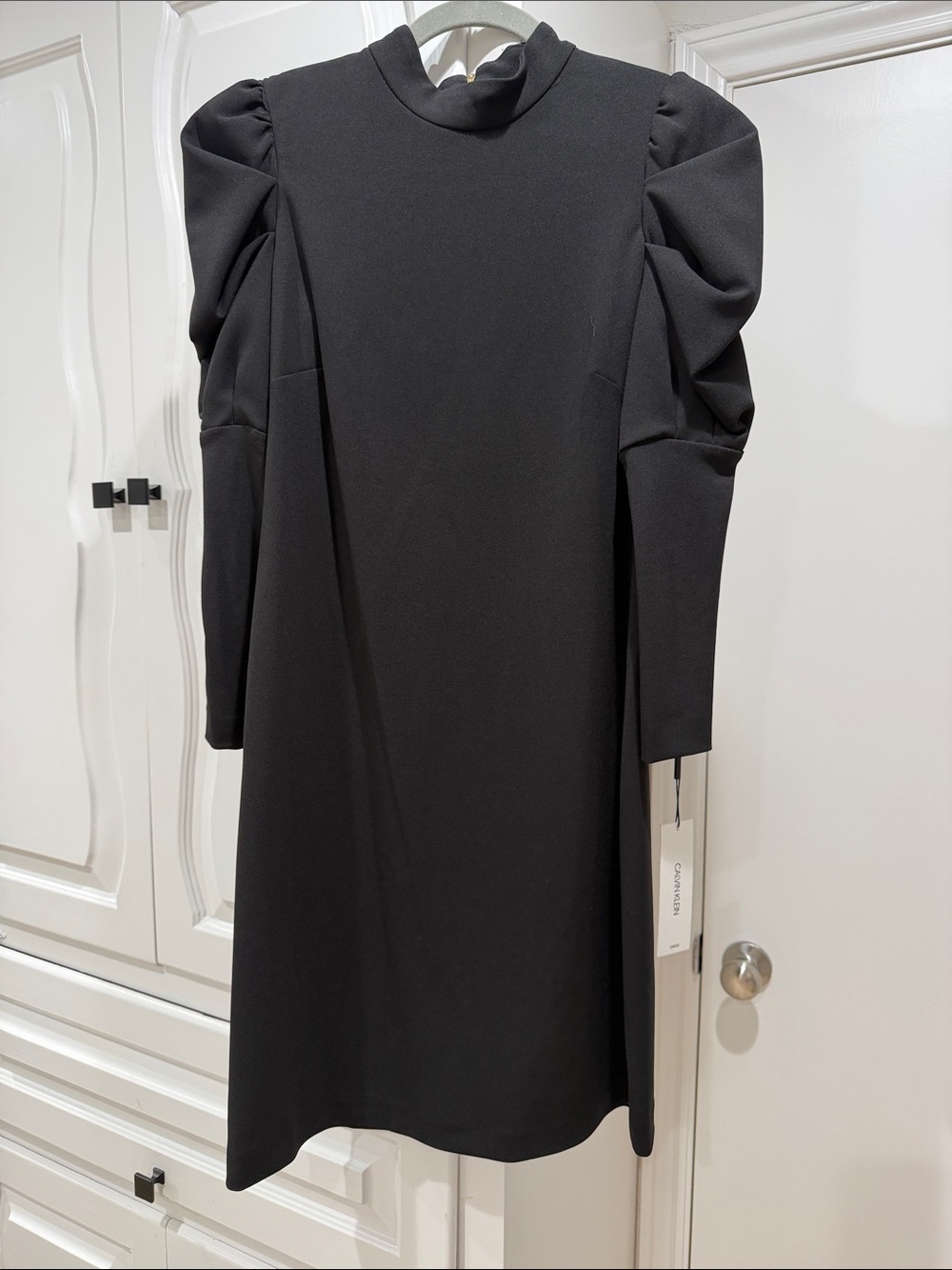 Calvin Klein Black Puff-Sleeve Midi Dress